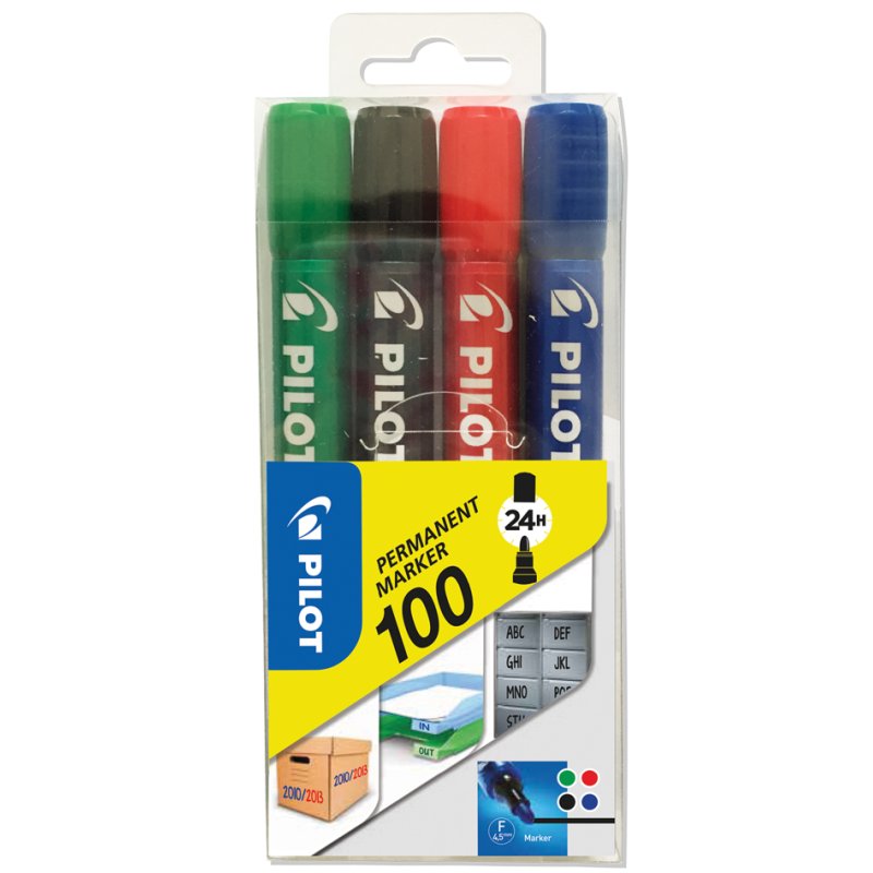 PILOT permanent marker set, round tip, 4 pieces, 1.0 mm